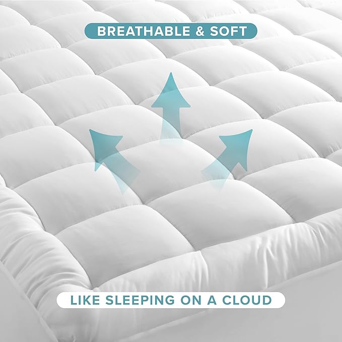 Bare Home Twin Size Mattress Cover with Breathable Cotton Top and Down Alternative Fill - Machine Washable