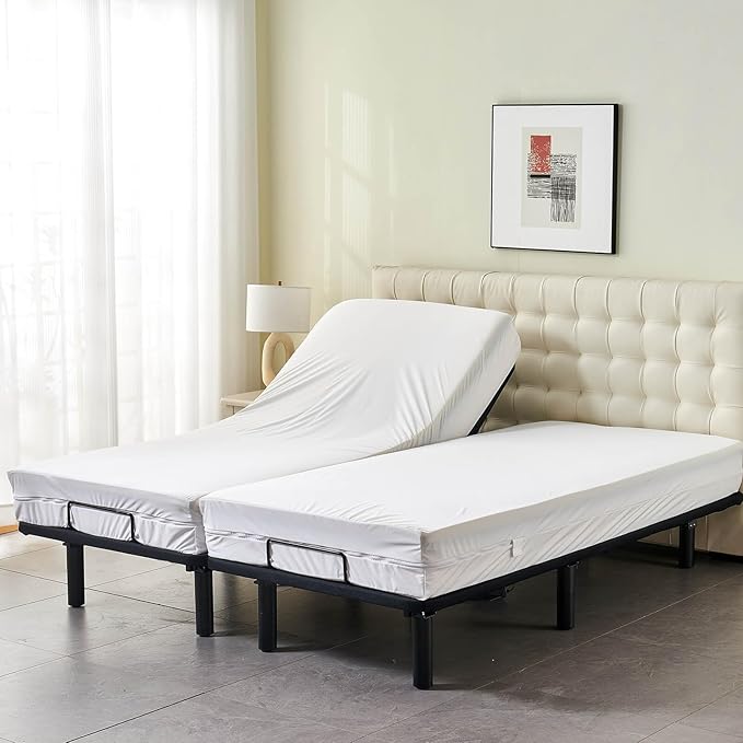 Zippered Split California King Mattress Protector for Adjustable Beds Waterproof 6-Sided Cal King Mattress Encasement Complete Cover