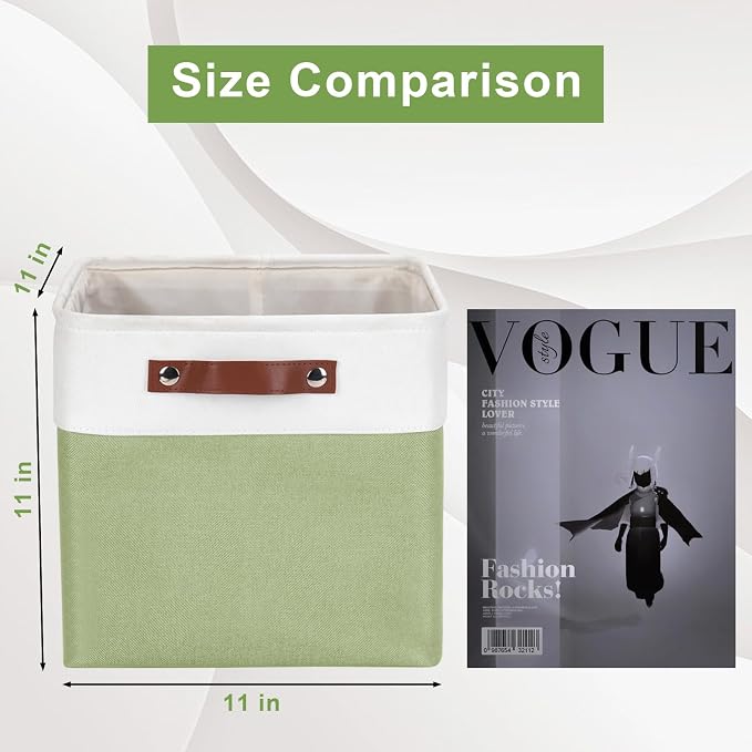 Bagnizer Collapsible Fabric Storage Cubes 11x11 Cube Storage Bins, 4 Pack Closet Baskets Box with Handles for Organizing, Shelf, Toys, Clothes, Home, Office, Nursery (Green&White) - Image 2