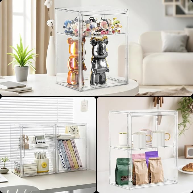 Attelite Acrylic Display Case Compatible with POP MART Labubu Display Case 4 Pack Clear Display Box with Magnetic Door for Figures Collectibles, 3 Adjustable Layers with a Removable Divider,X Large - Image 5