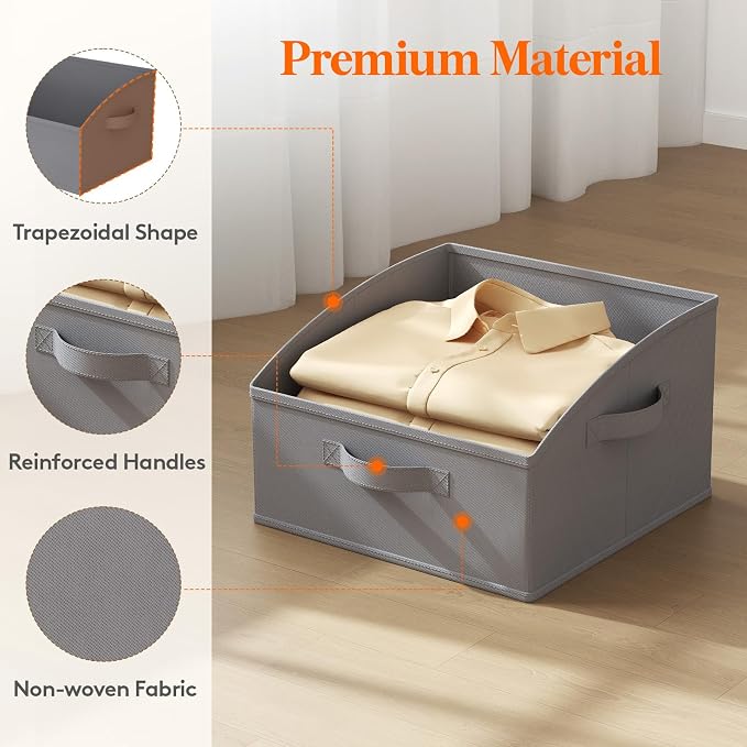 Lifewit Trapezoid Closet Storage Bins for Shelf, 6 Packs Non-woven Closet Organizer Baskets with Handles, Foldable Clothes Containers Boxes for Clothing, Book, Purse, 16L, Medium, Gray - Image 5