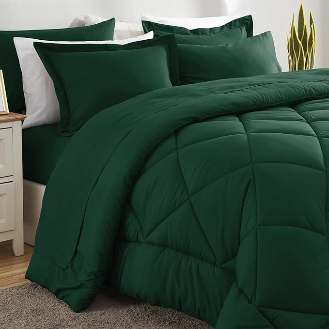 CozyLux California King Comforter Set Emerald Green - Cal King Bed in a Bag 7 Pieces, Luxury Soft Bed Set for All Seasons, Bedding Set with Down Alternative Comforter, Sheets, Pillowcases & Shams