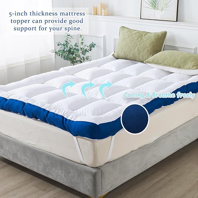 WhatsBedding 5 Inch Twin Mattress Topper for Back Pain Relief, Filled with Breathable & Soft Memory Foam Pillow Top,4 Elastic Straps