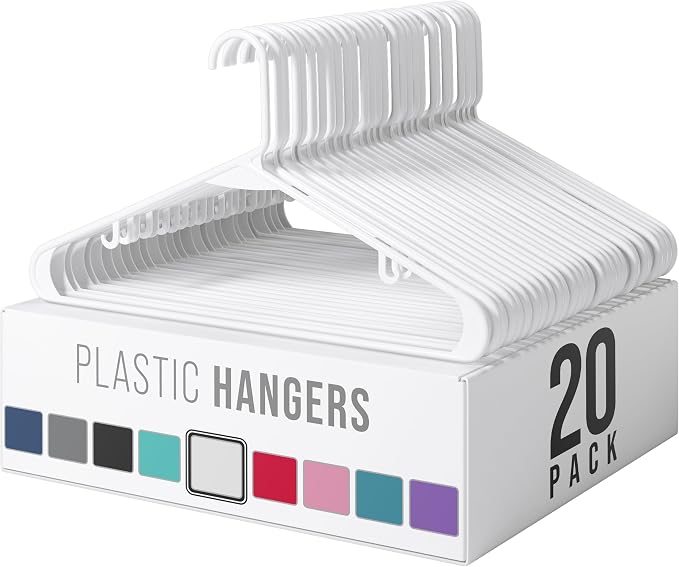 Plastic Hangers 20 Pack White - Clothes Hangers - Makes The Perfect Coat Hanger and General Space Saving Hangers for Closet and New Apartment Essentials - Percheros Ganchos para Colgar Ropa Hangars by Neaterize
