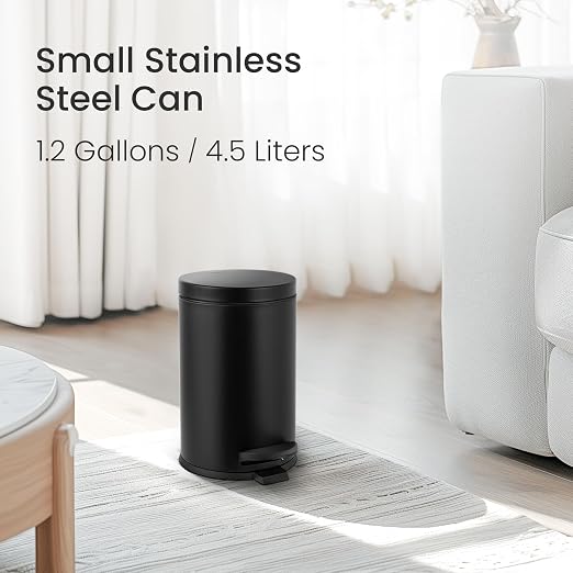 Cesun 1.2 Gallons Small Black Trash Can, Bathroom Garbage Can with Lid and Foot Pedal, Mini Round Wastebasket for Bathroom, Bedroom, Office, 4.5 Liters / 1.2 Gallons, Matte Black - Image 2