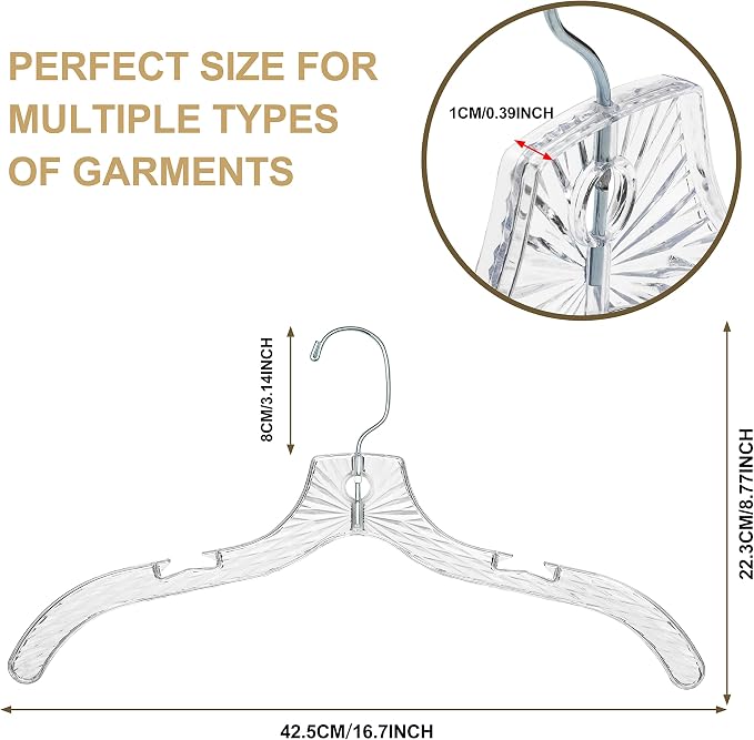 Quality Clear Plastic Hangers 12 Pack - Durable Crystal Cut Heavy Duty Hangers for Clothes, Shirts, Suits, Coats, Dresses - Image 5