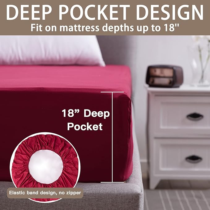 Mecerock Mattress Protector, Breathable and Soft Waterproof Mattress Protector, Mattress Cover, Wine Red Mattress Cover Full Size Bed