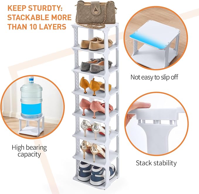 5 Tiers Shoe Rack Organizer for Closet Shoe Holder Storage Narrow Plastic Vertical, Free Standing Shoe Rack Shelf for Entryway Stackable Stability DIY, Grey - Image 3