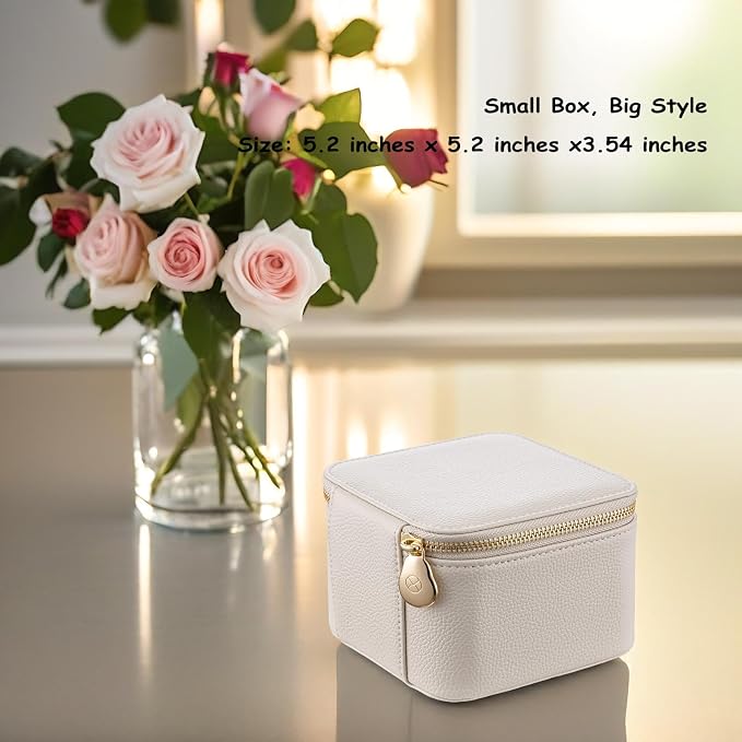 VLANDO Travel Jewelry Box Organizer – Portable PU Leather Jewelry Case with 6/8/12 Zippered Pouches, Compact Storage for Earrings Rings Necklaces Bracelets, Offwhite - Image 3