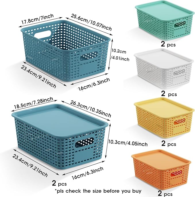 ORGIDOL Plastic Storage Basket with Lids 10 Pack Stackable Colorful Storage Bins Containers with Lid, Decorative Storage Boxes for Organizing Shelves, Drawers, Playroom, Classroom, Office, Closet - Image 6