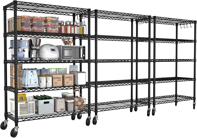 PrimeZone 74''H Wire Shelving 1250lbs 5 Tier Storage Shelves with Wheels NSF Certified Heavy Duty Steel Metal Shelf Adjustable Rolling Rack Kitchen Garage Closet Pantry Laundry 74''HX36''WX14''D 3PCS by PrimeZone