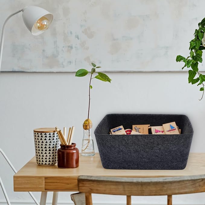 Welaxy Felt Storage Bin, Deep Wide Drawer Organizer Caddy for Makeup, Jewelry, Stationery, Closet & Bathroom, Minimalist Storage Box (Charcoal Bin, M) - Image 5