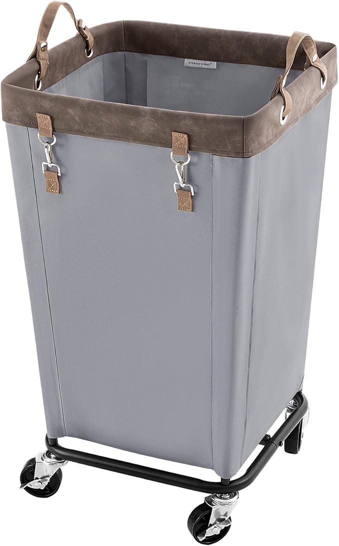 StorageWorks 160L Laundry Basket with Wheels, Large Rolling Hampers for Clothing Organizer, Dirty Clothes Basket for Hotel, Home, Closet, Dorm, Light Grey by StorageWorks