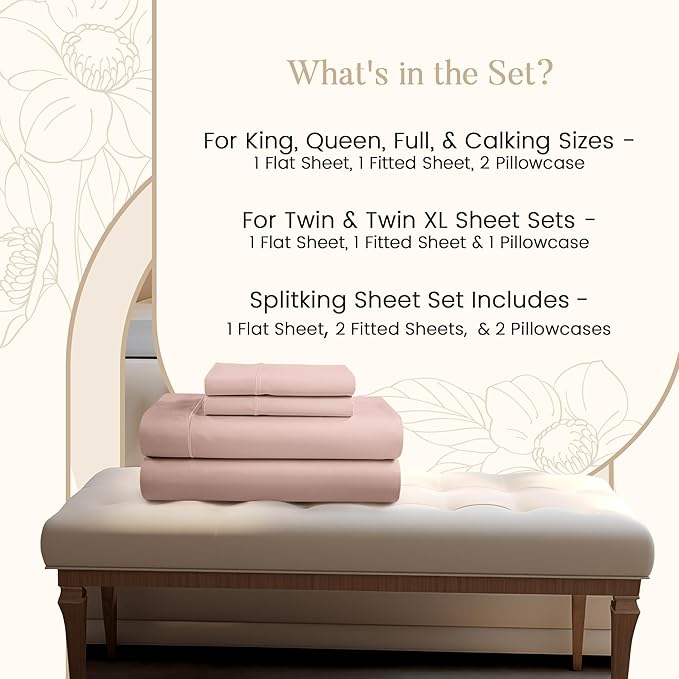 100% Cotton Bed Sheets Queen Size Bed Set, 800TC 15" Deep Pocket Queen Sheet Set, Soft Breathable Sateen Weave Egyptian Cotton Sheets No Pill & Shrink, Machine Washable Pink Sheet- Sepia Rose