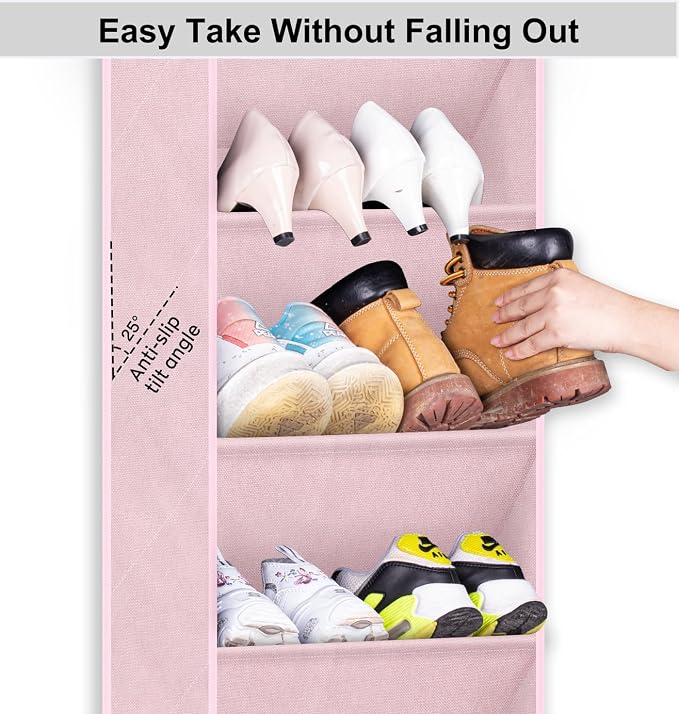 SLEEPING LAMB Over The Door Shoe Organizer for Closet, Kids Sneaker Storage for Hanging Shoe Rack for Door with Large Deep Pockets for Toddler, Girl, Baby Room Decor, Pink - Image 6