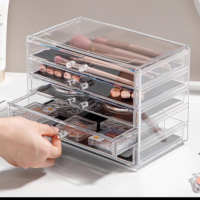 YUFONG Earring Storage Box Organizer 5 Drawers Jewelry Organizer Acrylic Jewelry Storage Box Holder Compartment Transparent Display Storage Case Gift for Women Girls (5 Grids) - Image 5