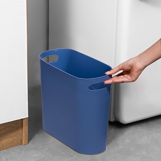rejomiik Small Trash Can, 3.5 Gallon Slim Garbage Can Plastic Waste Basket with Handles Container Bin for Narrow Spaces Bathroom, Bedroom, Kitchen, Office at Home, Blue - Image 2