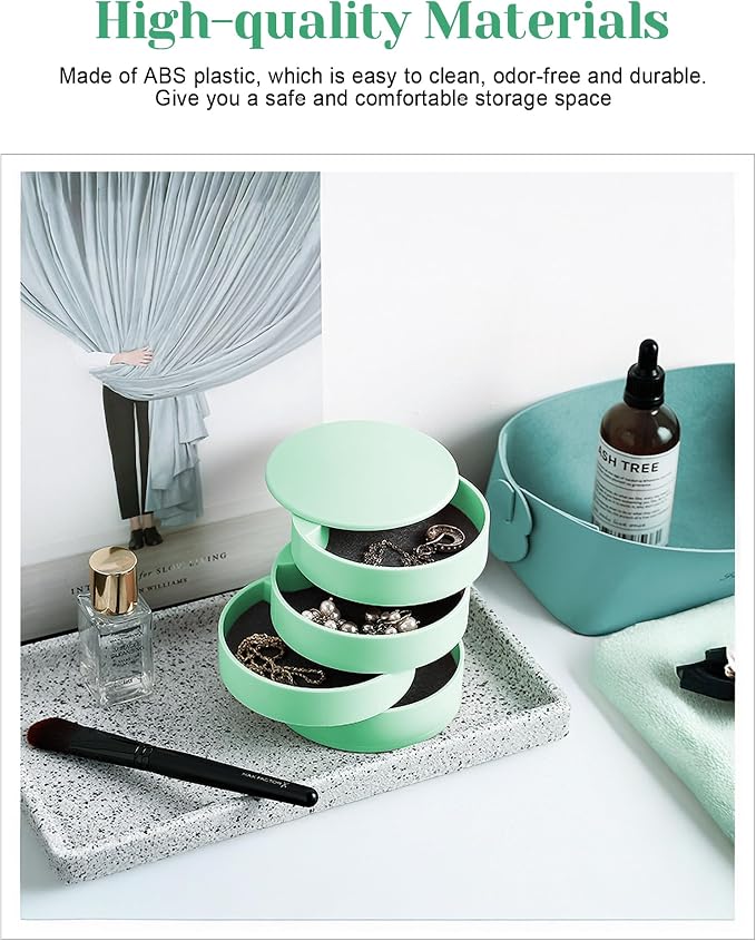 CONBOLA Jewelry Organizer, Small Jewelry Storage Box Earring Holder for Women, 4-Layer Rotating Travel Jewelry Tray Case with Lid for Bracelets Rings Bracelets - Image 4