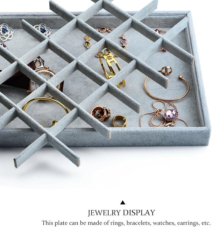 Oirlv 24 Grid Ice Velvet Jewelry Drawer Organizer Tray Stackable Jewelry Trays Removable Dividers for Rings Earring Storage Display - Image 8