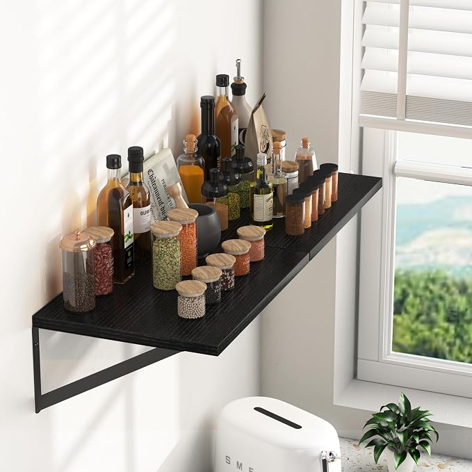 Heimlove Black Deep Floating Shelves for Wall, 16W x 12D Wood Wall Shelves Set of 2, Wide Floating Bookshelf for Living Room, Kitchen, Office, Bedroom and Decor Storage, with Metal Bracket - Black - Image 2