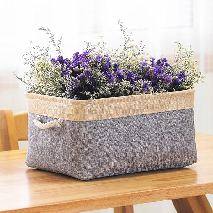 TheWarmHome Storage Basket - 15.7L×11.8W×8.3H 1 Pack Large Baskets for Organizing Shelves, Storage Bins for Clothes Book Shelf Home Fabric Storage Cubes (Gold and Grey) - Image 5