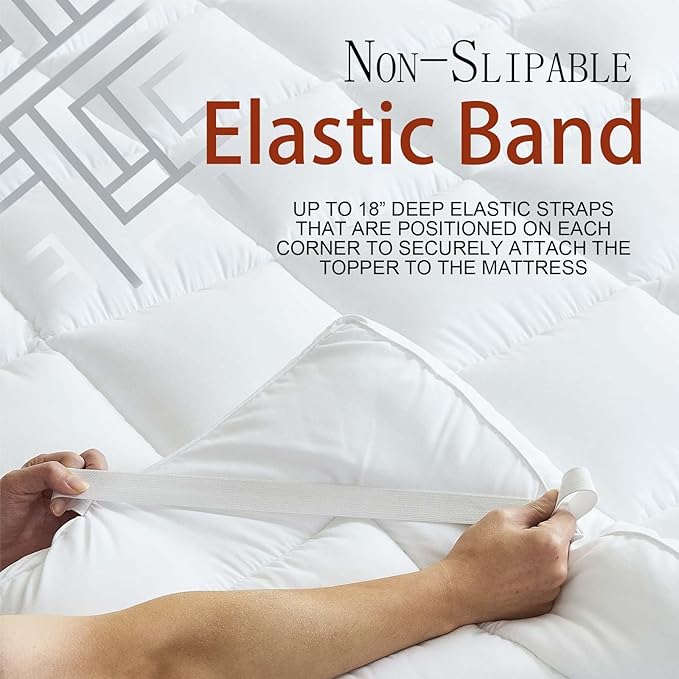 Luxury Hotel Sellected 3 Inch Mattress Topper, Goose-Down-Like Fiber Mattress Topper for Any Season Any Room, Ultra Fluffy and Long-Lasting, Durable, 4 Elastic Bands, Queen