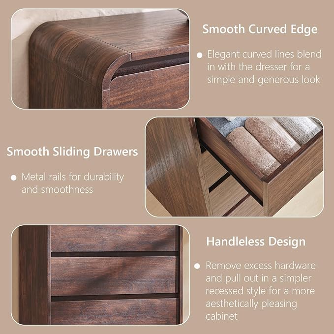 Aitjunz Modern 7 Drawers Dresser for Bedroom, 55" Tall Dressers & Chest of Drawers w/Curved Profile Design, Wood Mid Century Vertical Storage Dressers Organizer for Bedroom, Living Room, Brown