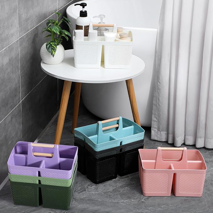 rejomiik Portable Shower Caddy Basket Plastic Cleaning Caddy Organizer Storage Tote with Handle for Bathroom, College, Dorm Room Essentials, Dark Green - Image 6