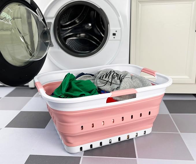 SAMMART 42L (11 gallon) Collapsible Plastic Laundry Basket - Foldable Pop Up Storage Container/Organizer - Space Saving Hamper/Basket (1, White/Quartz Pink) - Image 7
