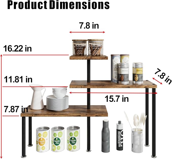 Countertop Organizer Organization 3 Tier Kitchen Corner Shelves Adjustable Spice Storage Rack for Bathroom Coffee Area Over Sink (Black) - Image 2