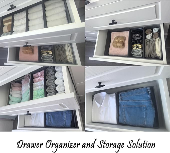 Bructhun Sock Drawer Organizer 3 Pack - Collapsible Fabric Storage Bins for Underwear Divider, Small Closet Organizers with 3 Compartments, Gray - Image 7