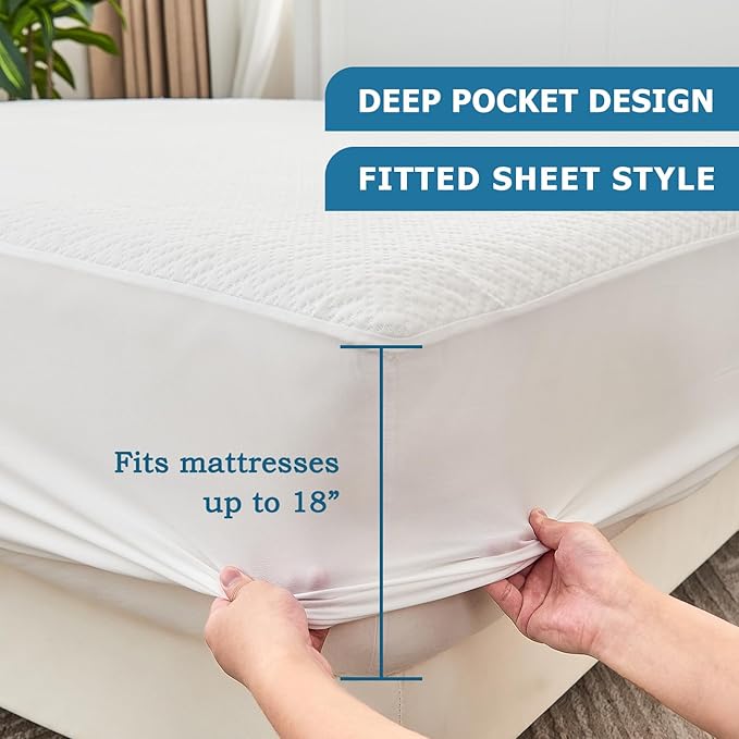 SOCHOW 4-Layer Ultra Soft Premium Waterproof Mattress Protector Full Size, Cooling Mattress Pad Cover with Deep Pocket Up to 18'' Breathable Skin-Friendly and Low Noise