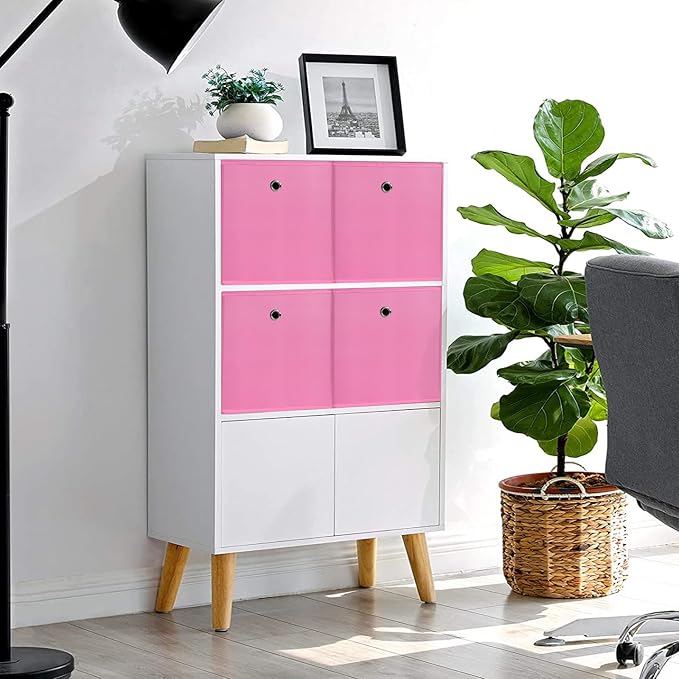 Foldable Storage Cubes Bins ,11 Inch Cloth Storage Cube Fabric Storage Box Cubes Organizer Baskets with Handles for Home Organizer Set of 6 (Pink) - Image 4