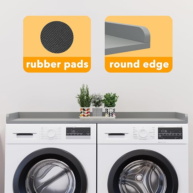 SpaceAid Washer Dryer Countertop, Laundry Wood Shelf Topper with Edge, 54" Width x 27.5" Depth Cover Guard Organizer for Washer and Dryer Laundry Hamper Counter Storage Organization (Gray) - Image 7