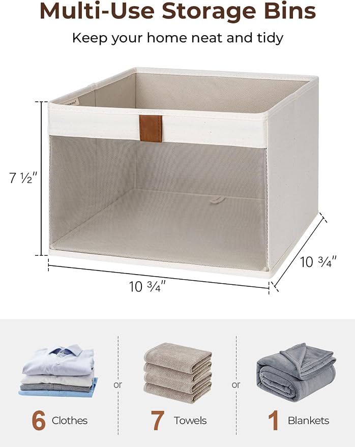 StorageWorks Closet Storage Bins, Storage Baskets with Clear Window and Handles, Foldable Fabric Organizer for Clothes, Shelves, Beige, 3 Pack - Image 2