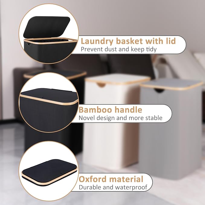 iEGrow 150L Laundry Basket with Lid,Large Laundry Hamper with Bamboo Handles, Hampers for Laundry, Dirty Clothes Hamper with 2 Removable Inner Bags for Clothes Toys Towels,Black - Image 6