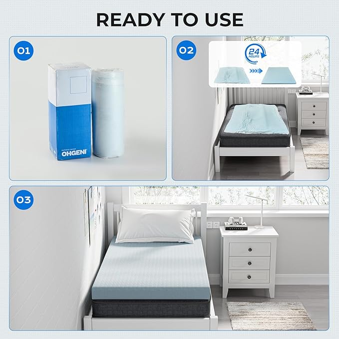 OhGeni 3 Inch Twin Size Memory Foam Mattress Topper Pad with Cover, Egg Crate Foam with Anti-Slip Base, Enhanced with Cooling Gel，Removable & Washable，College Dorm Room Essential