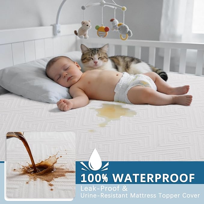 100% Waterproof Mattress Topper Twin Size Bed, 3 Inch Memory Foam Mattress Topper with Removable & Washable Cover, Soft Mattress Topper for Back Pain Relief High Density Foam