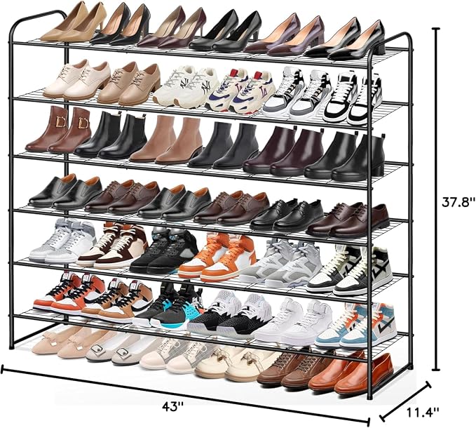 KEETDY Large Shoe Rack 6 Tier Organizer Tall Metal Shoe Organizer for Entryway Bedroom Floor Garage, Wide Shoe Shelf Storage Fits 42 Pairs Men Sneakers, Black - Image 2