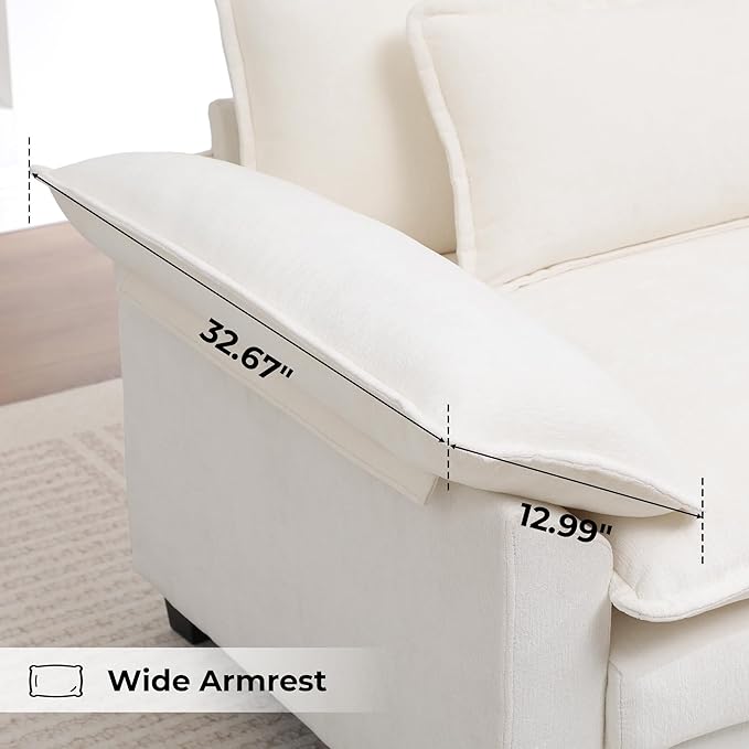Oversized Accent Chairs Set of 2,44 inch Modern Living Room Chairs,Chenille Upholstered Cloud Sofa Chair Armchair with Extra Thick,Comfy Accent Chair Reading Chairs for Bedroom Apartment White