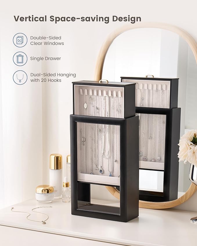 Lolalet Upgraded Double-Sided Hanging Necklace Organizer Box, Jewelry Display Case with Double-Sided Clear Window for Necklaces Bracelets, Tangle-Free Necklace Storage Box, Mothers Day Gift - Image 2