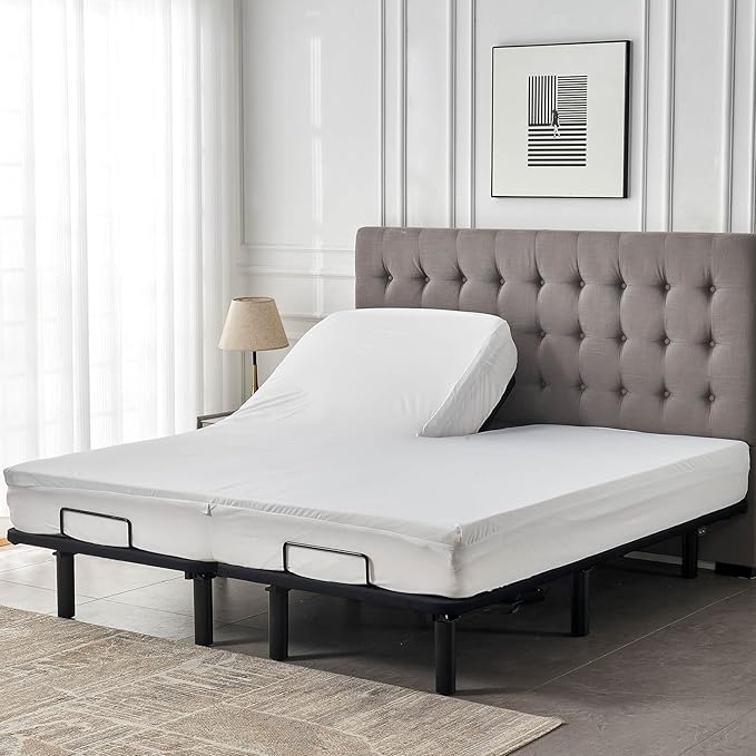 Waterproof 32-34 Split Top King Mattress Protector for Adjustable Bed Flex Head Fitted Sheet Style with Elastic Deep Pocket Mattress Cover Split Top King