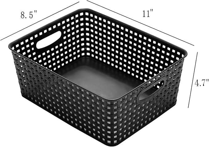 Eslite Plastic Storage Baskets for Organizing,11"X8.5"X4.7",Pack of 4 (Black) - Image 3