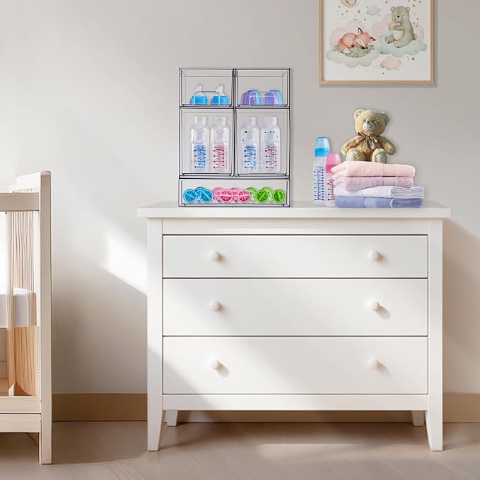 Sorbus Stackable Acrylic Storage Drawers – 2 Small + 2 Tall + 1 Wide – 5 Pack Clear Plastic Organizer Bins for Baby Bottles, Makeup, Bathroom & Vanity, Pull-Out Drawer Design for Kitchen Cabinets - Image 2