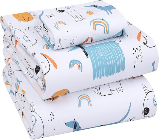 RUVANTI 100% Cotton Sheets – Twin XL Size Percale Bedding, Cooling & Breathable Floral Design, Durable with a Crisp, Soft & Comfortable Feel, 16" Deep Pocket, 3-Piece Set, Puppy Me