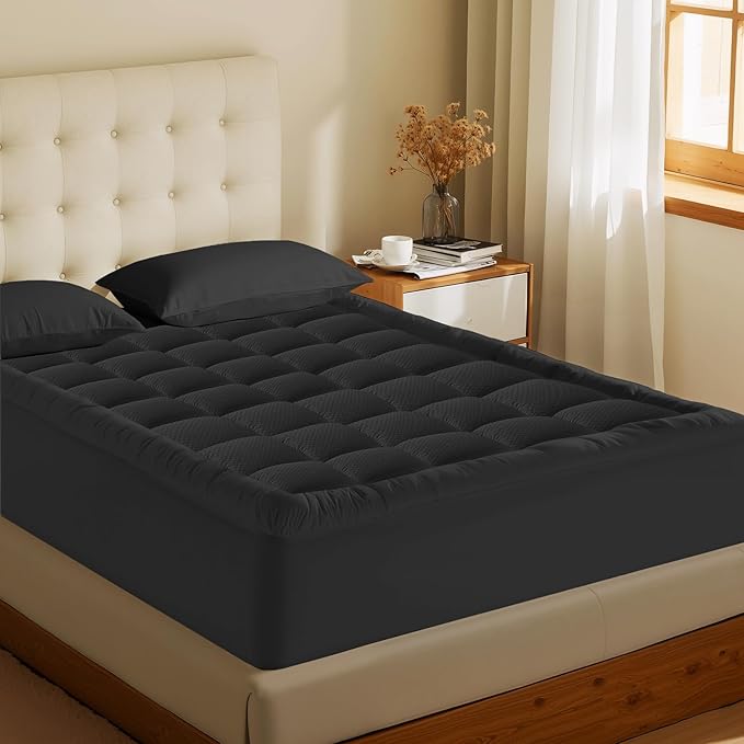 MATBEBY Twin XL Mattress Pad - Cooling Breathable Mattress Topper, Quilted Fitted Mattress Protector, Pillow Top Mattress Cover with 8-21" Deep Pocket, Soft, Machine Washable, Black, Twin Extra Long