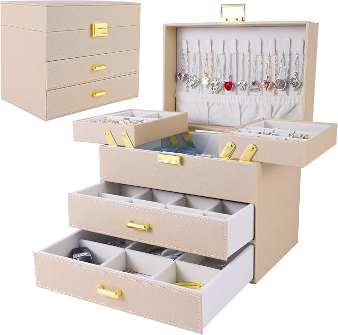 Dajasan Jewelry Organizer Box, Jewelry Holder Organizer Box, PU Leather Jewelry Box, Gift Idea for Valentine's Day, Birthday, Mother's Day, Christmas (Champagne) by DAJASAN