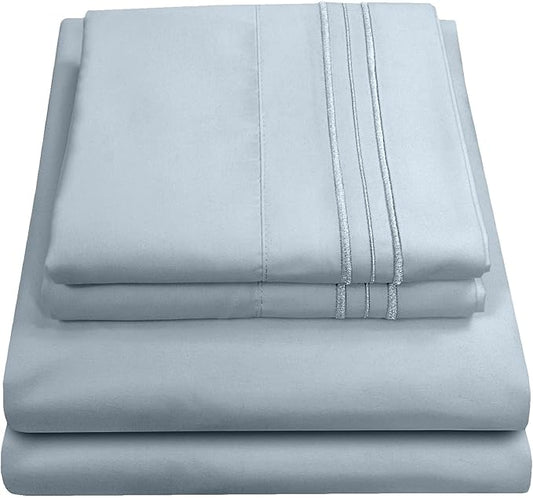 Queen Size Bed Sheets - Breathable Luxury Sheets with Full Elastic & Secure Corner Straps Built In - 1800 Supreme Collection Extra Soft Deep Pocket Bedding Set, Sheet Set, Queen, Misty Blue