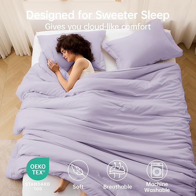 MUXHOMO King Size Comforter Set, All Season Ultra Soft Down Alternative Bedding - 3 Piece Lightweight Bed Set Includes 1 Comforter (104"x90") and 2 Pillow Shams (20"x36"), Lavender