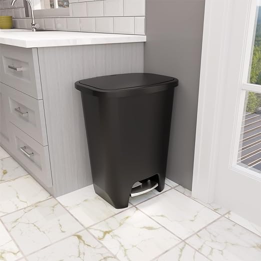 Glad Premium 20 Gallon Trash Can - Plastic Kitchen Waste Bin with Odor Protection of Lid, Stainless Steel Step On Foot Pedal and Garbage Bag Rings, Black - Image 3